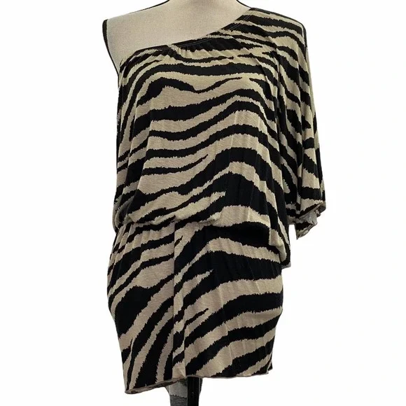 LANE Bryant Zebra One Shoulder Mini Dress 26/28 - Picture 1 of 10